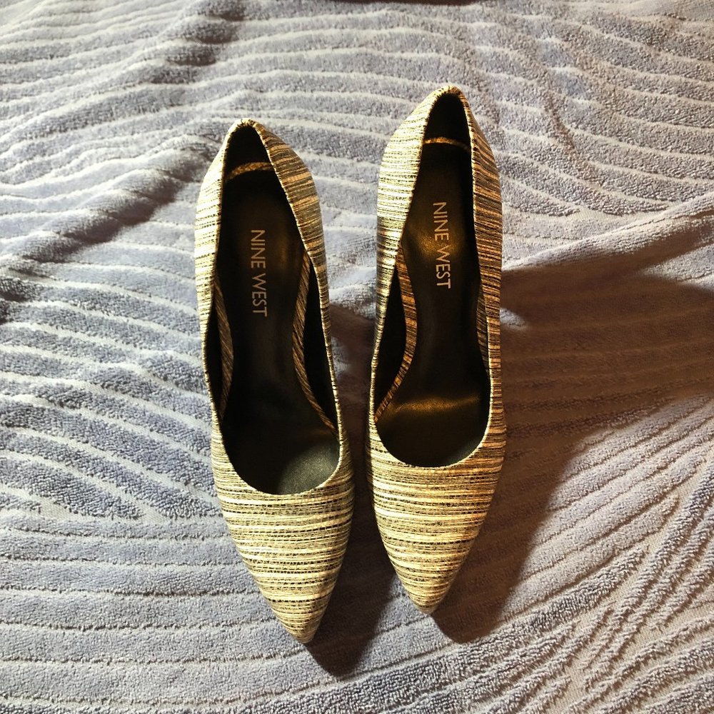 Black and white high heel